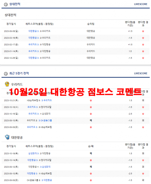 10월25일 대한항공 점보스 코멘트