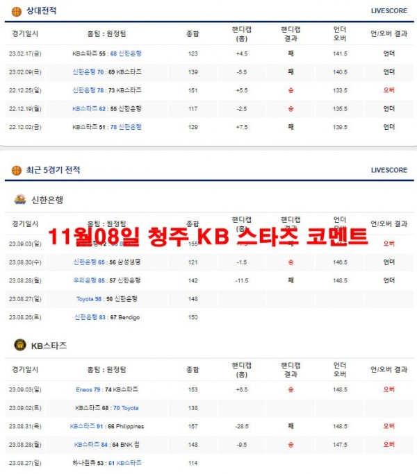 11월08일 청주 KB 스타즈 코멘트