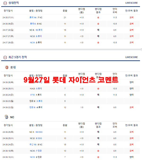 9월27일 NC 다이노스 코멘트