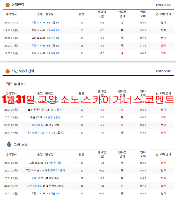 1월31일 고양 소노 스카이거너스 코멘트