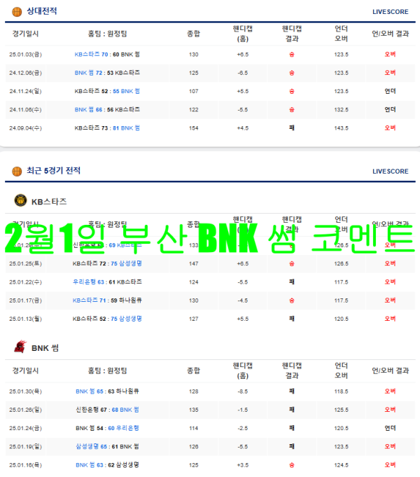 2월1일 부산 BNK 썸 코멘트